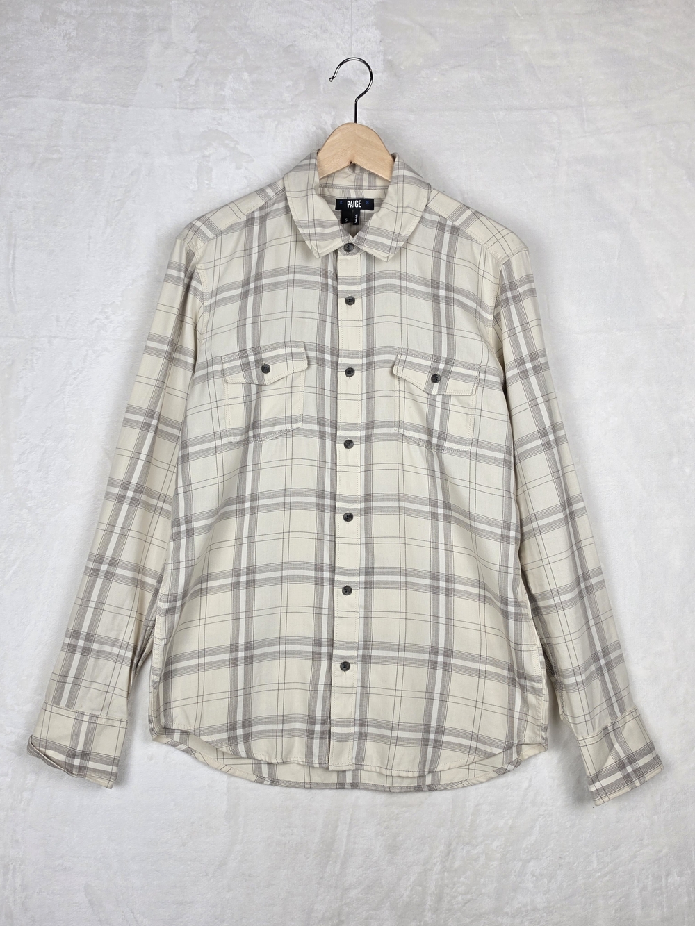 Paige Plaid Flannel Shirt Mens S Misty Day Cotton Viscose Blend M770K90-5807